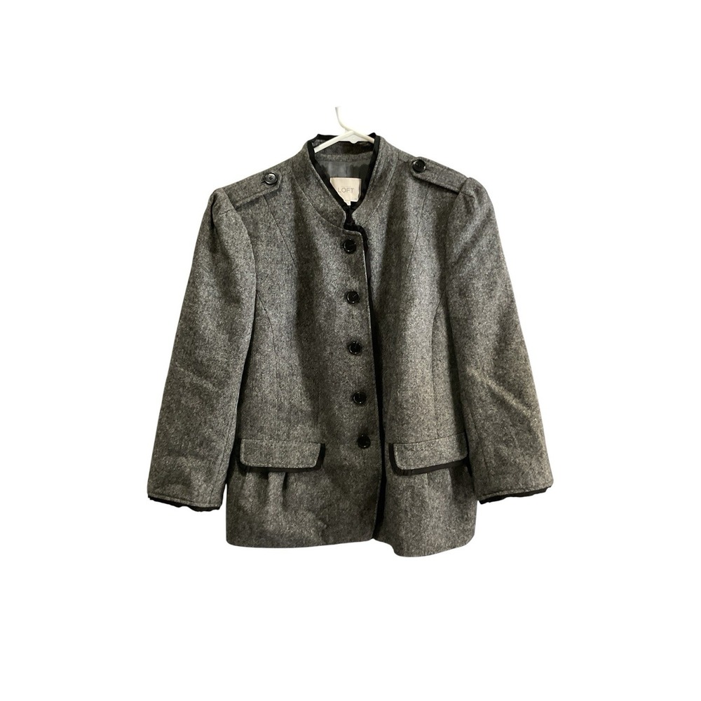 NWT LOFT Gray Tweed Ruffle Collar Blazer Boho Vintage Vibe 14P